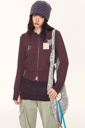 Star Patch Embroidered Hooded Cardigan Set-Up