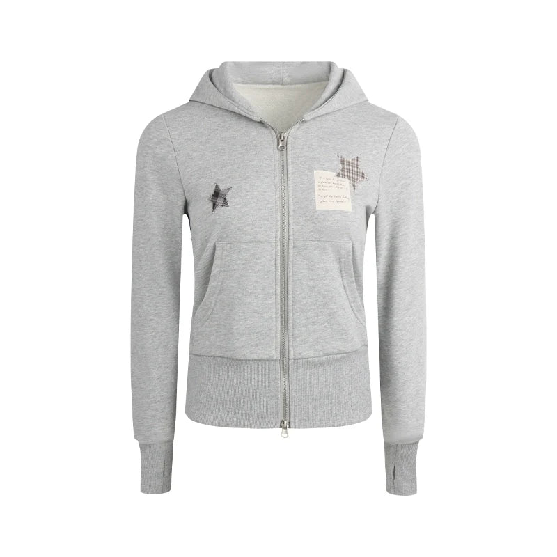 Star Patch Embroidered Hooded Cardigan Set-Up