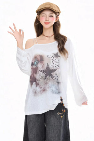 Star-Patterned Off-Shoulder Blouse
