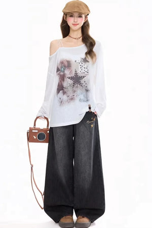 Star-Patterned Off-Shoulder Blouse