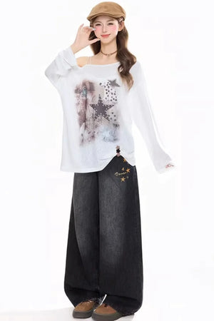 Star-Patterned Off-Shoulder Blouse