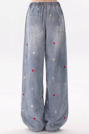 Star-Patterned Vintage Denim Pants