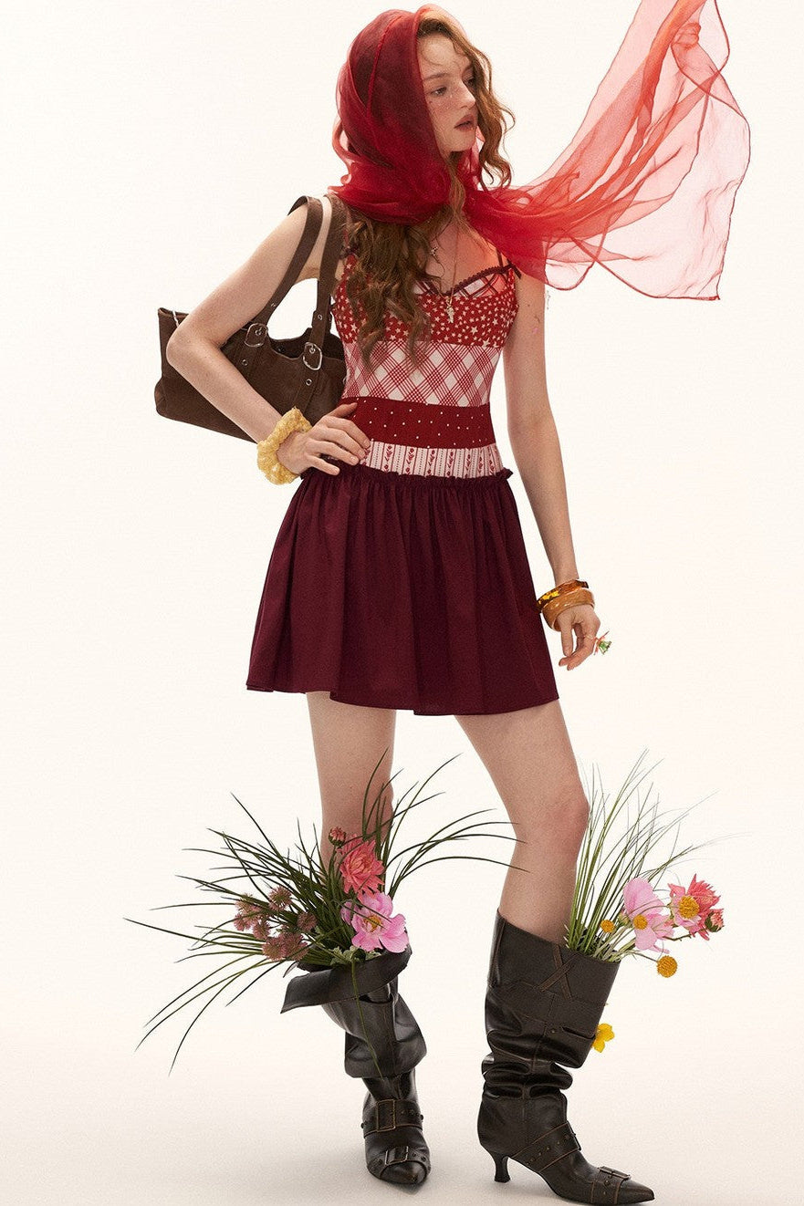 Star Plaid Patchwork Slip Dress