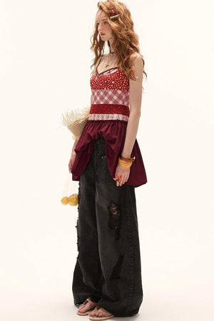 Star Plaid Patchwork Slip Dress