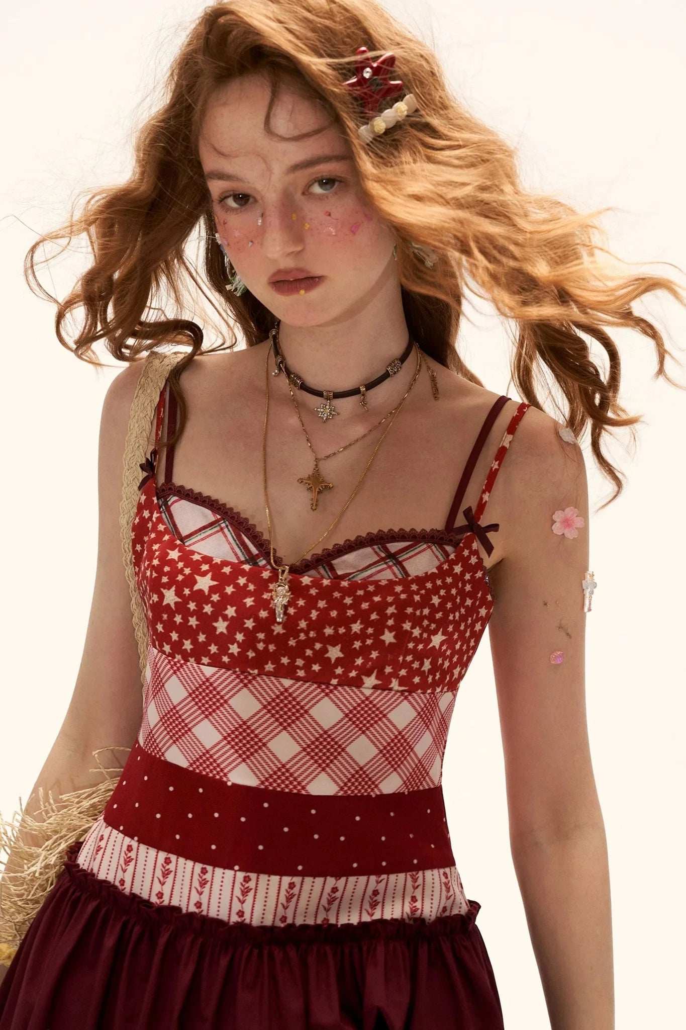 Star Plaid Patchwork Slip Dress