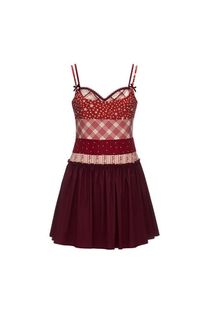 Star Plaid Patchwork Slip Dress