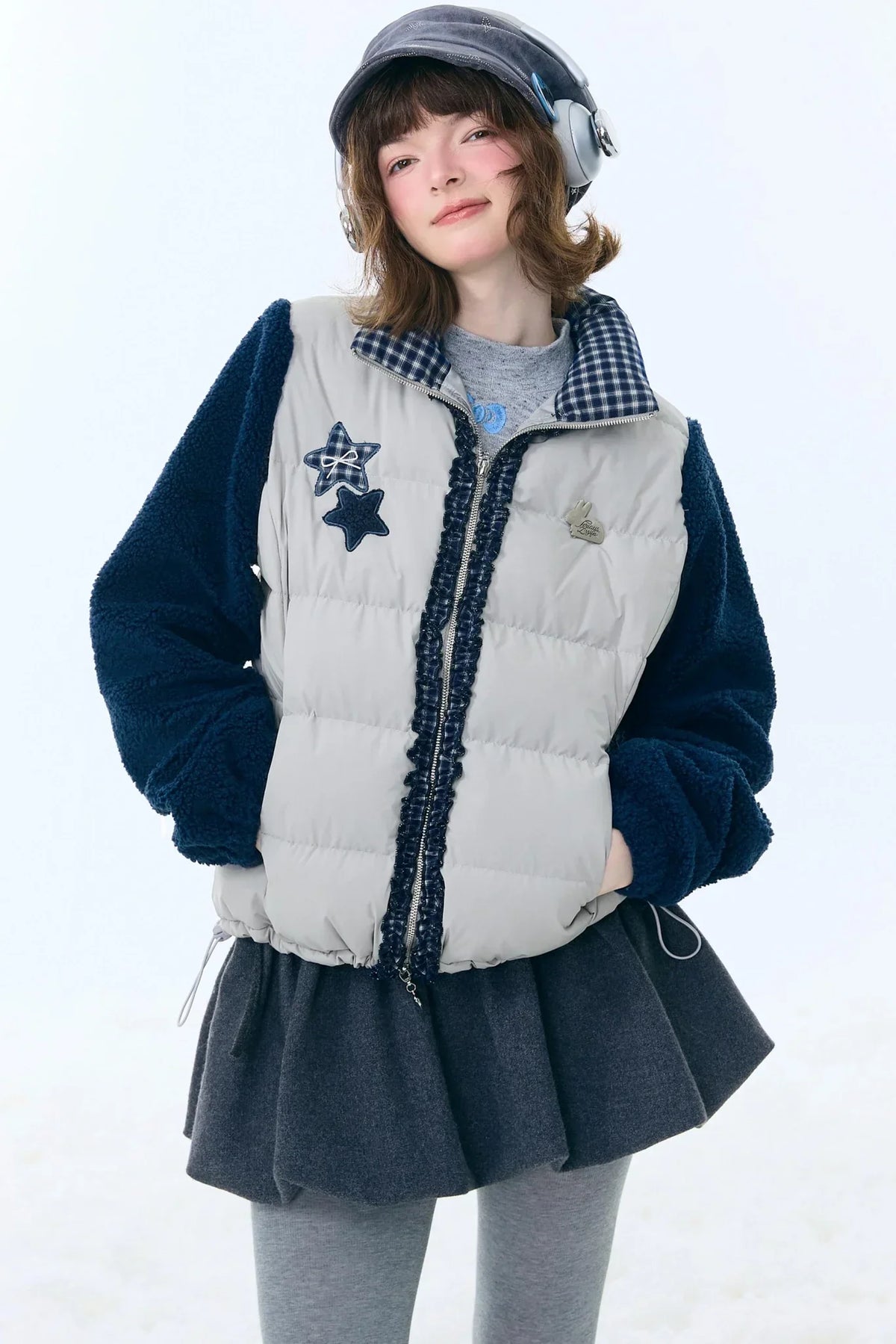Star Print Color-Blocking Cotton Coat