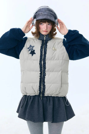 Star Print Color-Blocking Cotton Coat