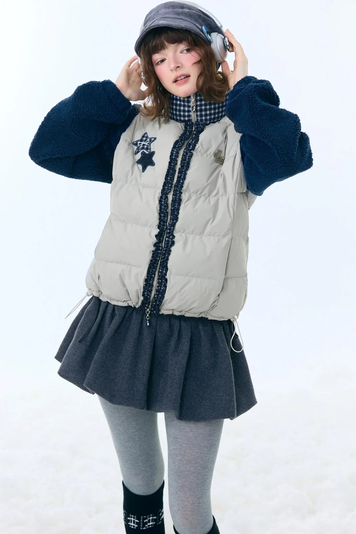 Star Print Color-Blocking Cotton Coat