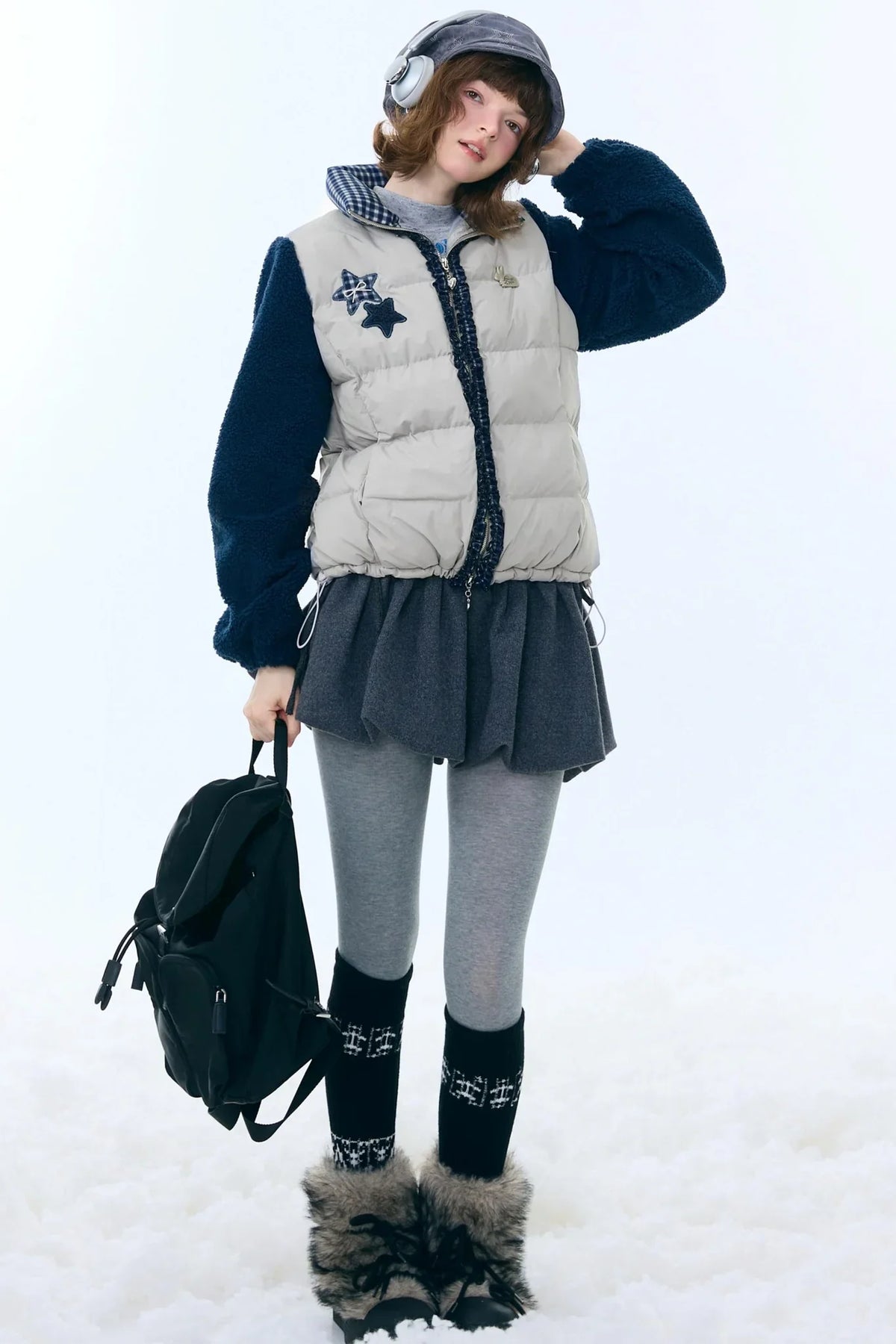 Star Print Color-Blocking Cotton Coat