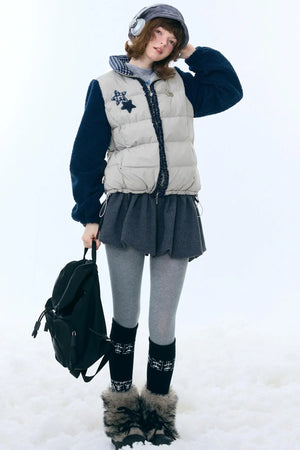 Star Print Color-Blocking Cotton Coat