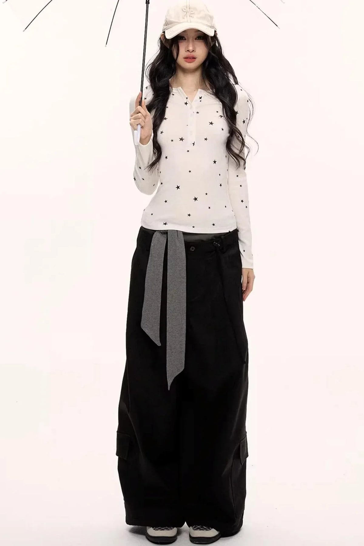 Star Print Knitted Henley Top