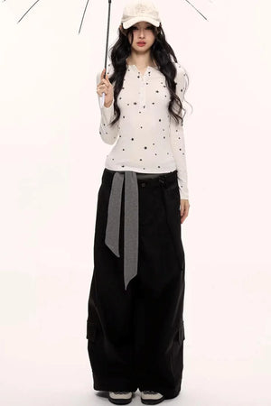 Star Print Knitted Henley Top