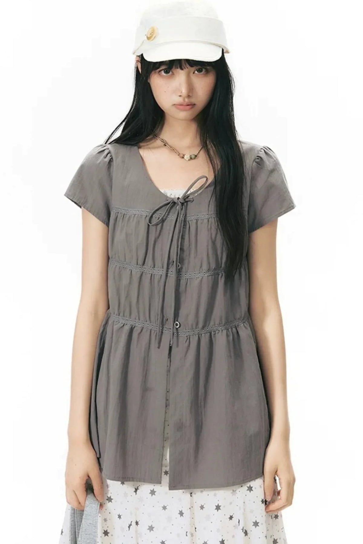 Star Print Layered-Look Short-Sleeve Shirt