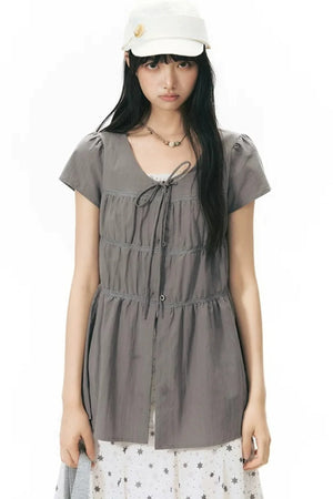 Star Print Layered-Look Short-Sleeve Shirt
