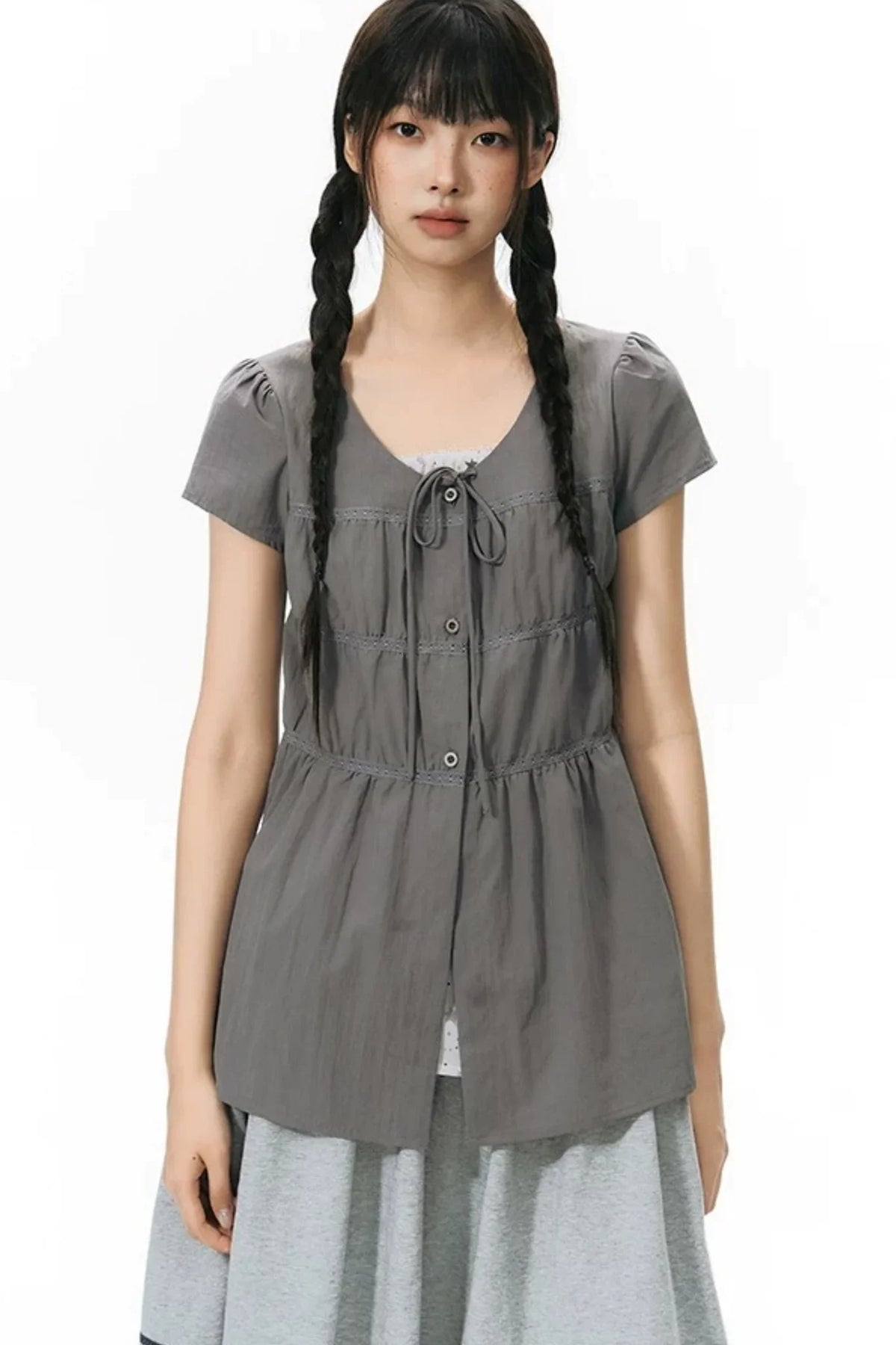 Star Print Layered-Look Short-Sleeve Shirt