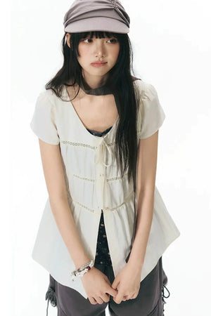 Star Print Layered-Look Short-Sleeve Shirt
