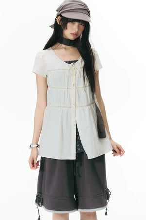 Star Print Layered-Look Short-Sleeve Shirt