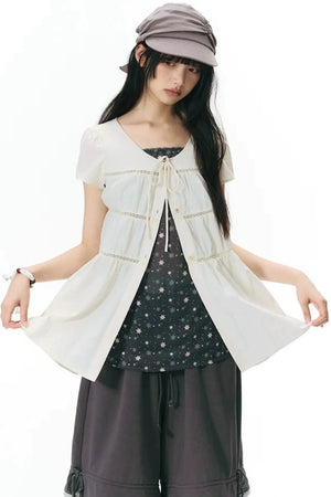 Star Print Layered-Look Short-Sleeve Shirt