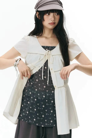 Star Print Layered-Look Short-Sleeve Shirt