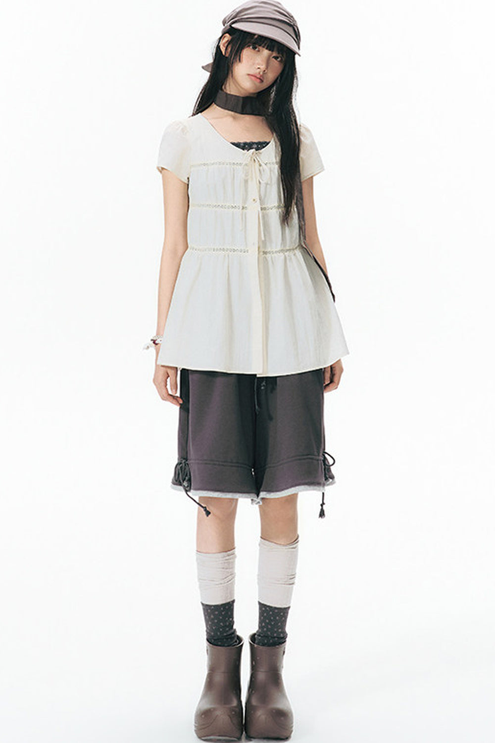 Star Print Layered-Look Short-Sleeve Shirt