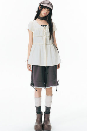 Star Print Layered-Look Short-Sleeve Shirt