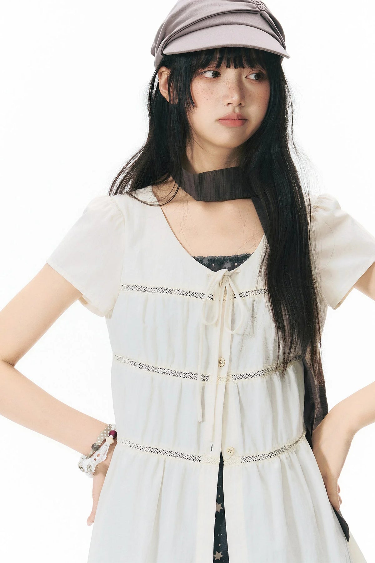 Star Print Layered-Look Short-Sleeve Shirt