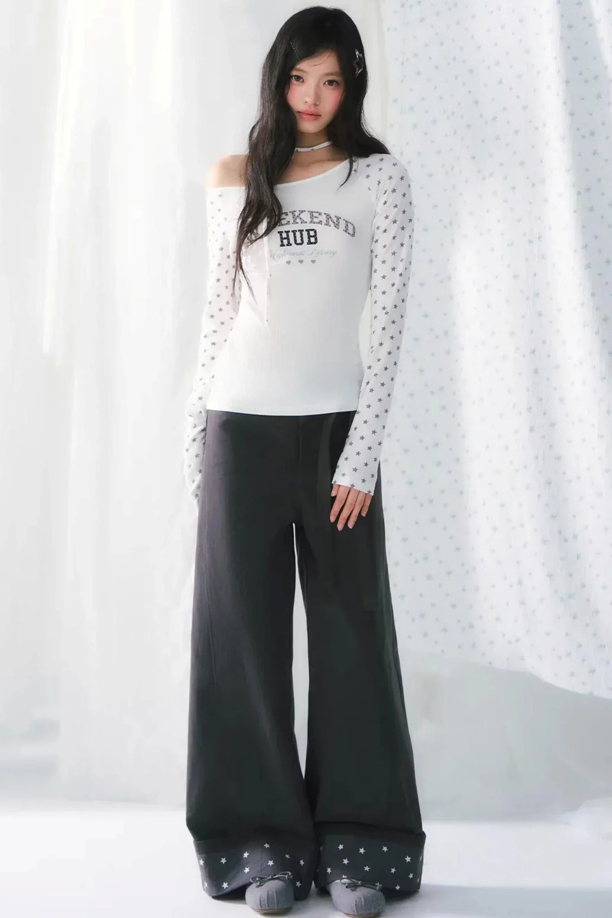 Star Print Off-Shoulder Blouse