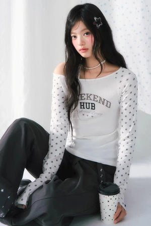 Star Print Off-Shoulder Blouse