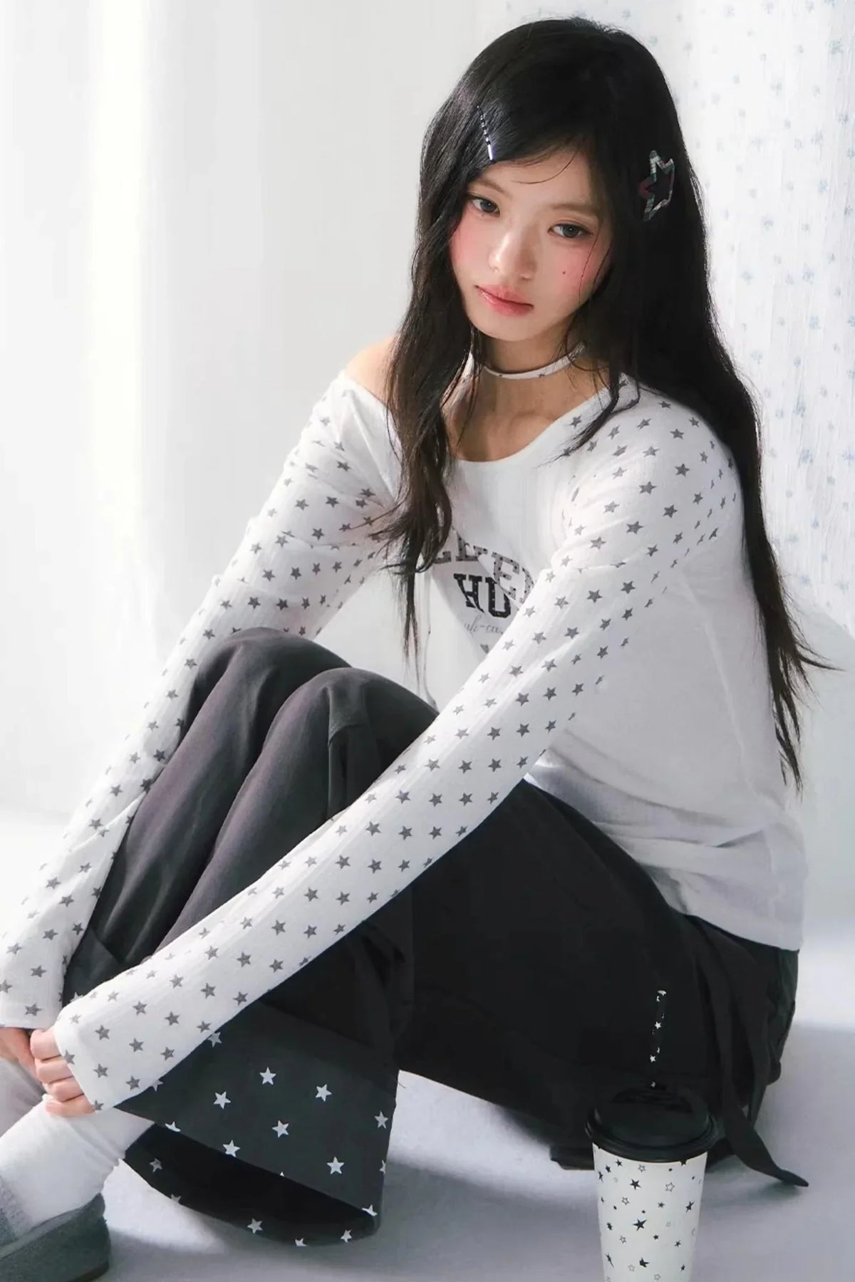 Star Print Off-Shoulder Blouse