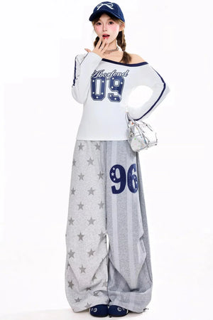 Star Print Wide-Leg Casual Pants
