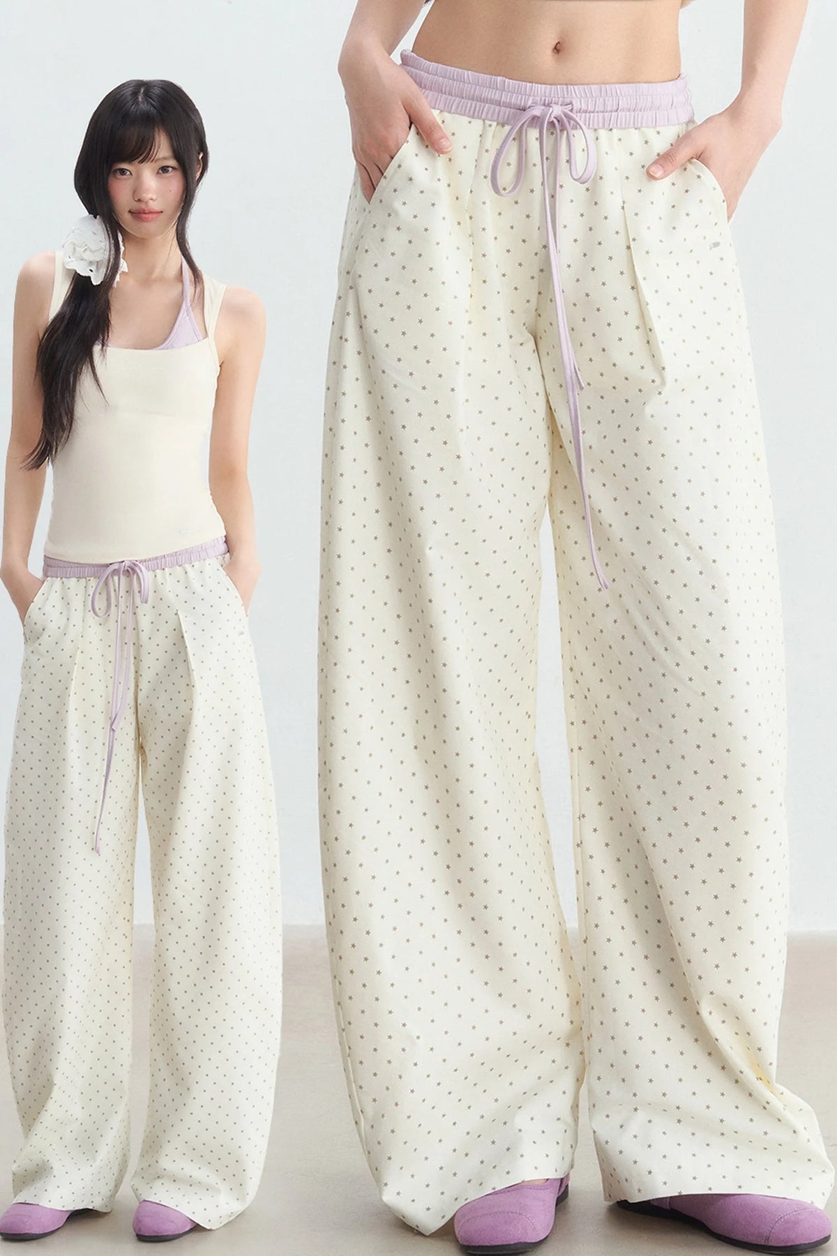 Star Print Wide Leg Pants