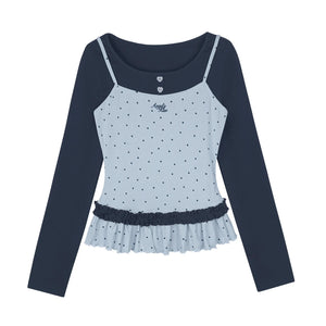 Star Printed Fake Two Piece Top Set-Up