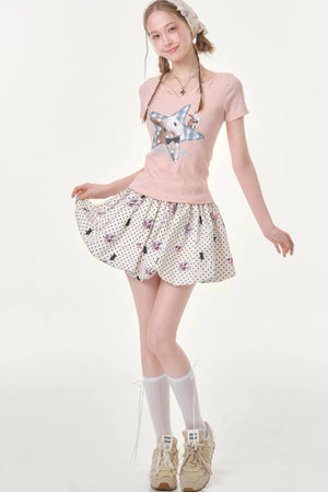 Star Rabbit Pink V-Neck T-Shirt