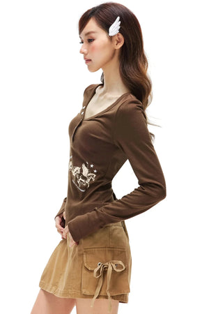 Star Shell Button Knitted Top