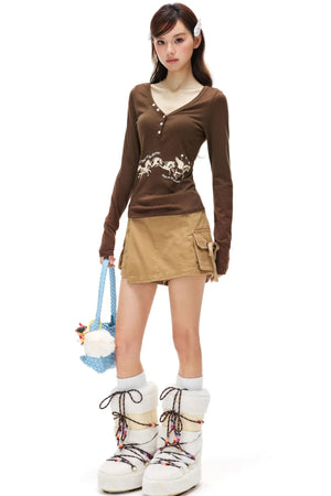 Star Shell Button Knitted Top