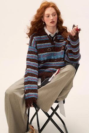 Star Stripe Polo Collar Sweater
