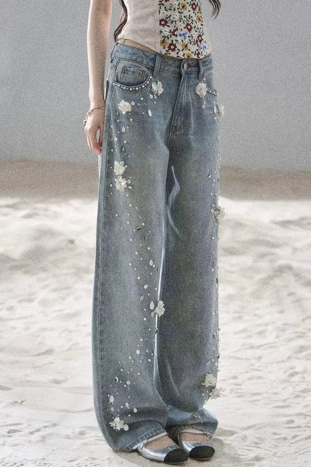 Starry Appliqué Denim Pants