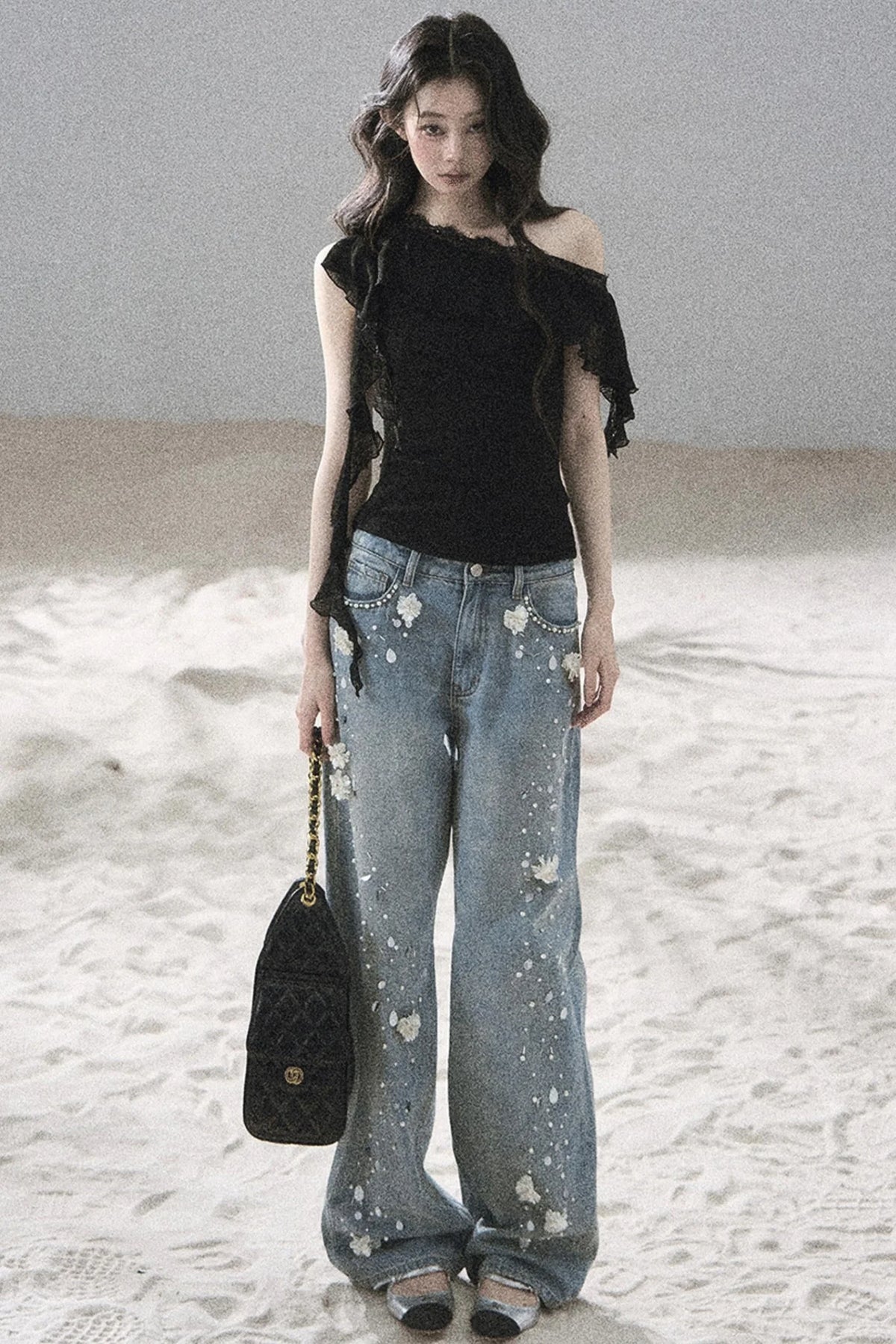 Starry Appliqué Denim Pants