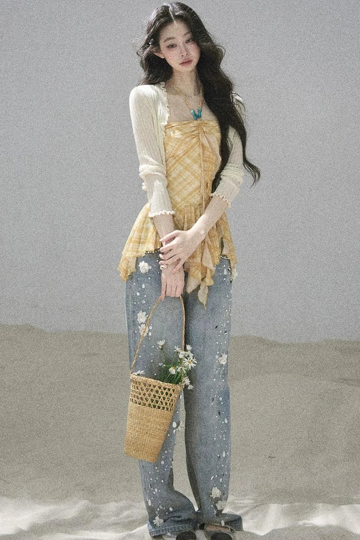 Starry Appliqué Denim Pants