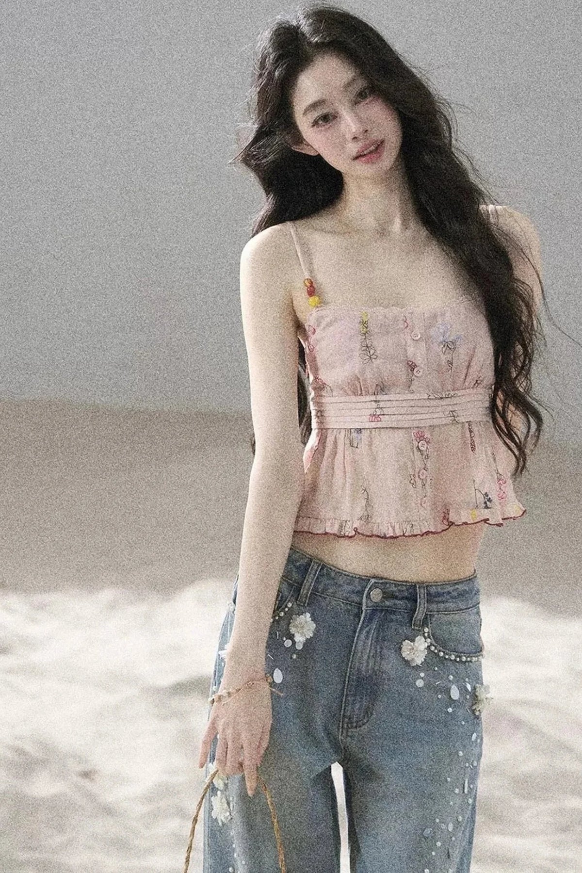 Starry Appliqué Denim Pants