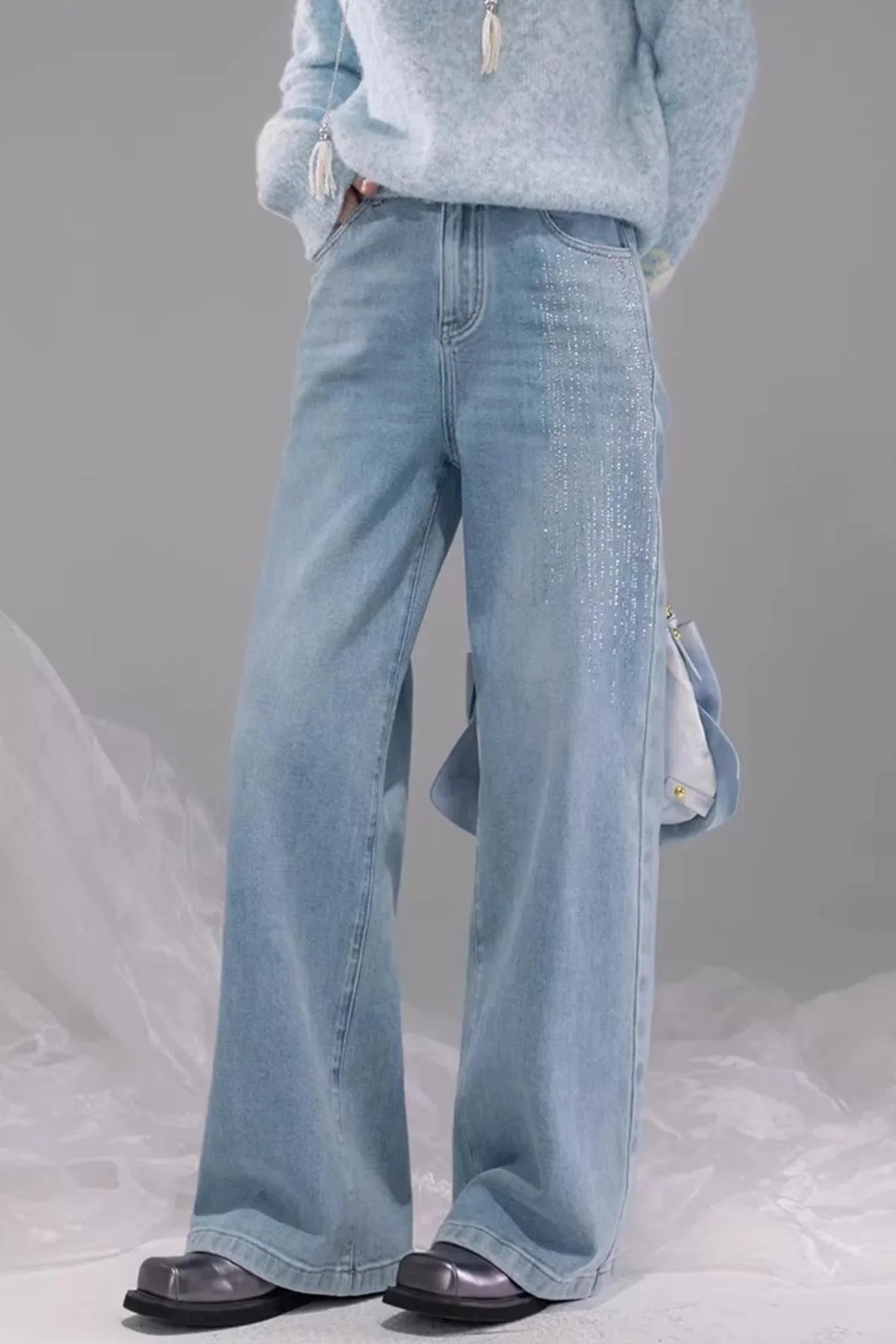 Starry Sky Blue Rhinestone Jeans