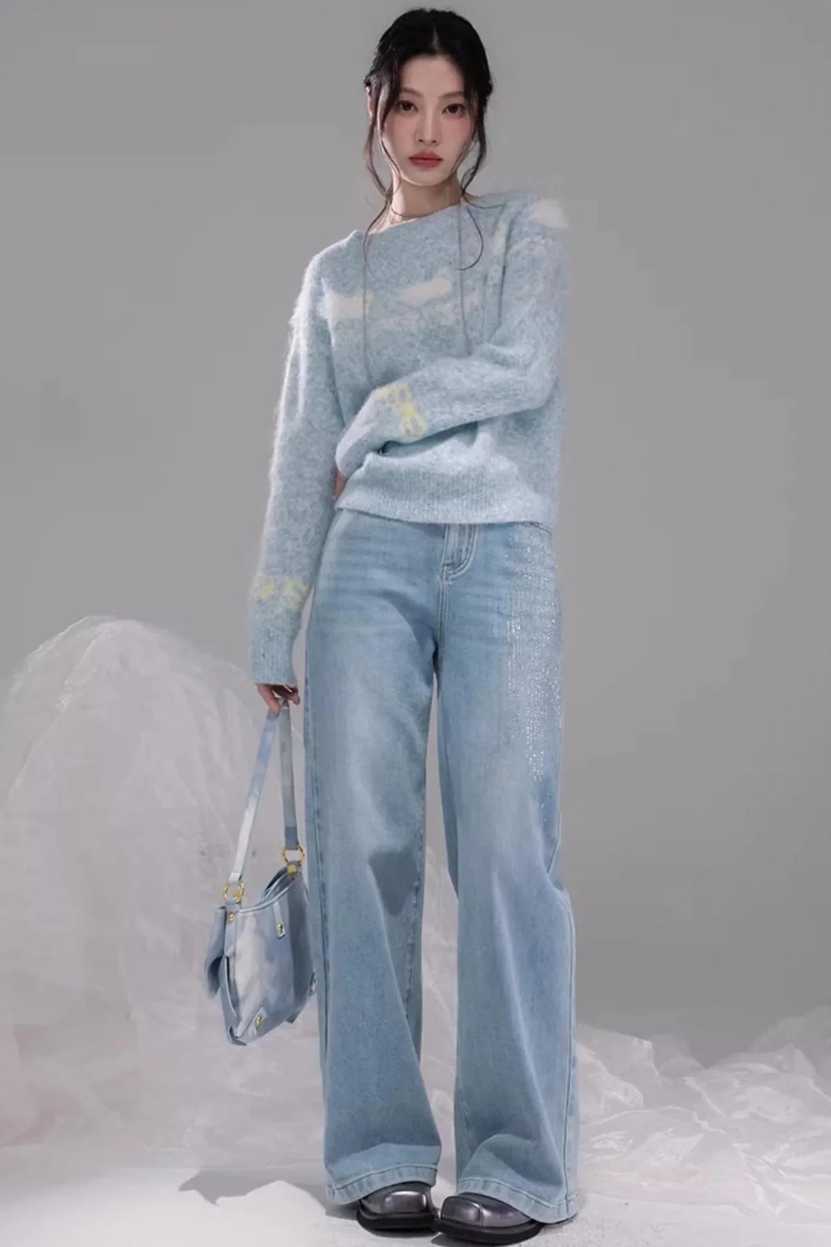 Starry Sky Blue Rhinestone Jeans