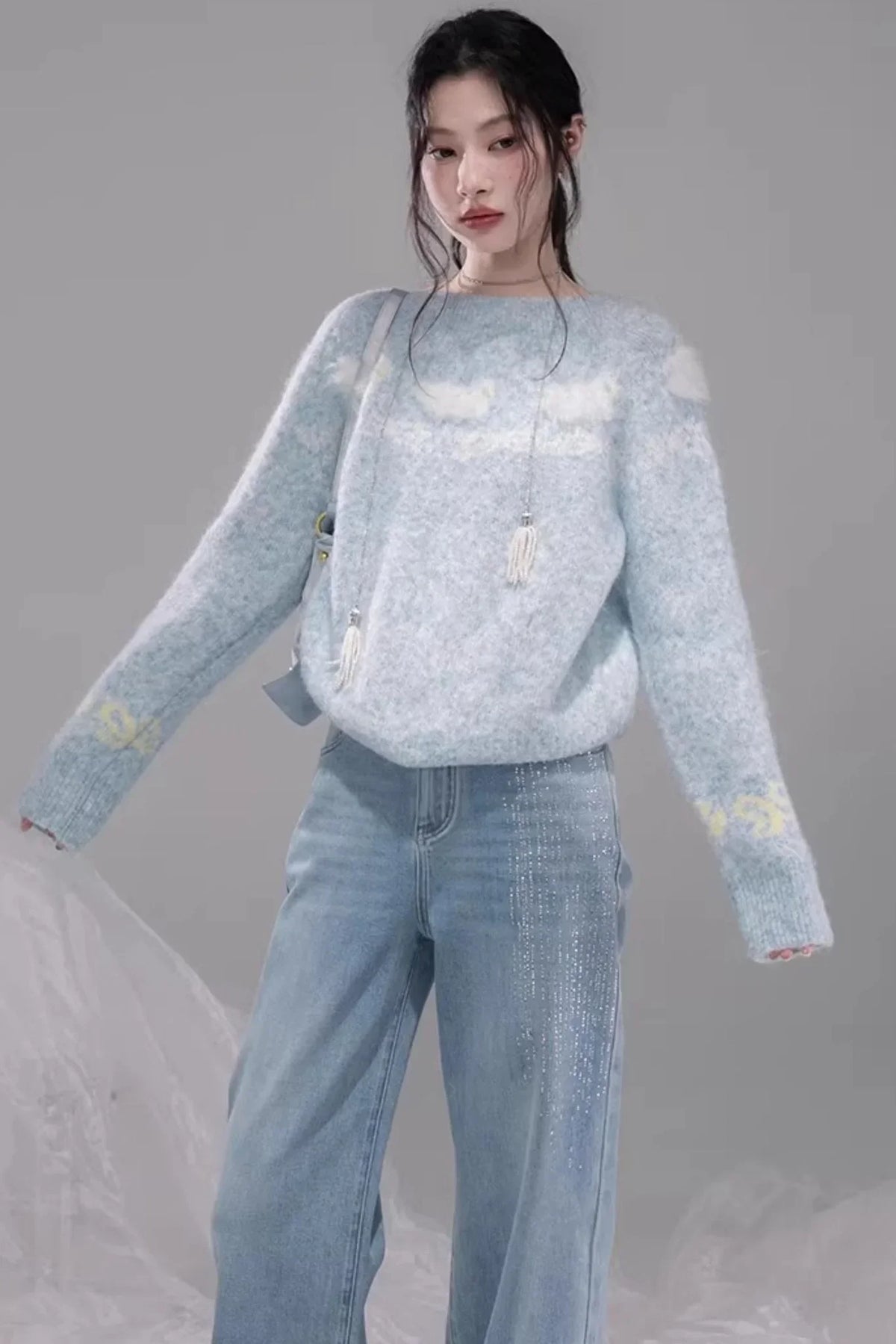 Starry Sky Blue Rhinestone Jeans