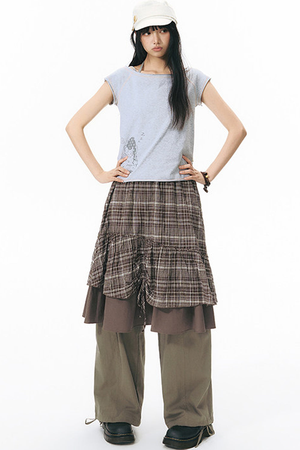 Starwii Printed Asymmetrical Shoulder Frayed Neckline T-Shirt