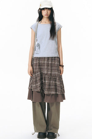 Starwii Printed Asymmetrical Shoulder Frayed Neckline T-Shirt