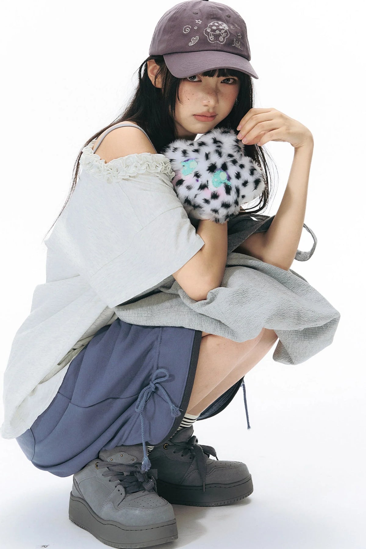 Starwii Printed Ruffled Asymmetrical Shoulder T-Shirt