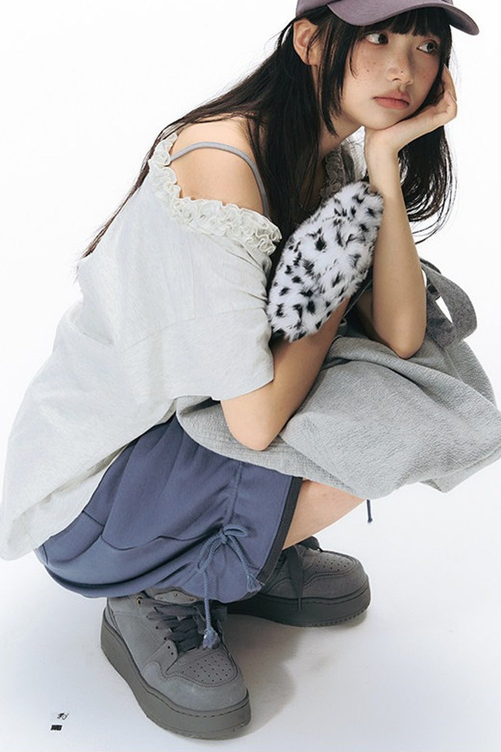 Starwii Printed Ruffled Asymmetrical Shoulder T-Shirt