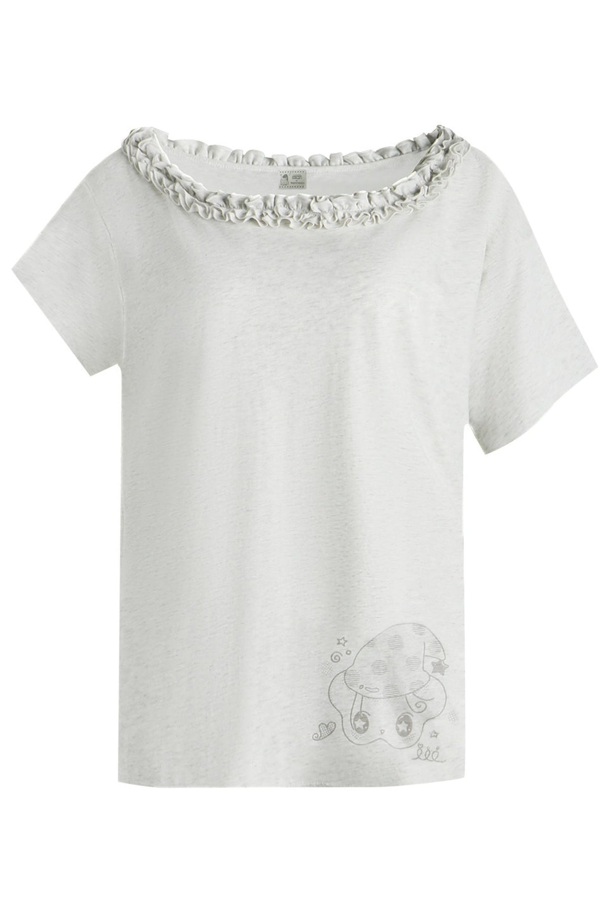 Starwii Printed Ruffled Asymmetrical Shoulder T-Shirt
