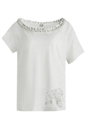 Starwii Printed Ruffled Asymmetrical Shoulder T-Shirt